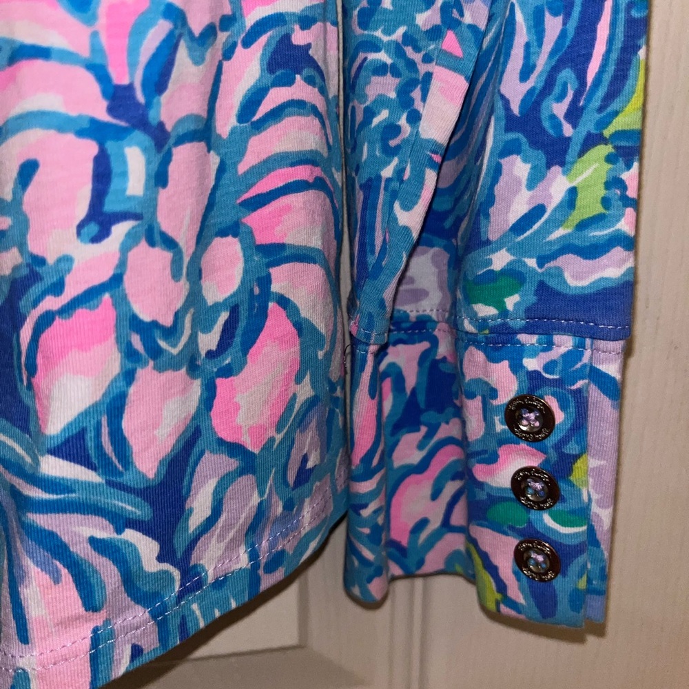 Lilly Pulitzer Blue Pink Floral Long Sleeve Tee